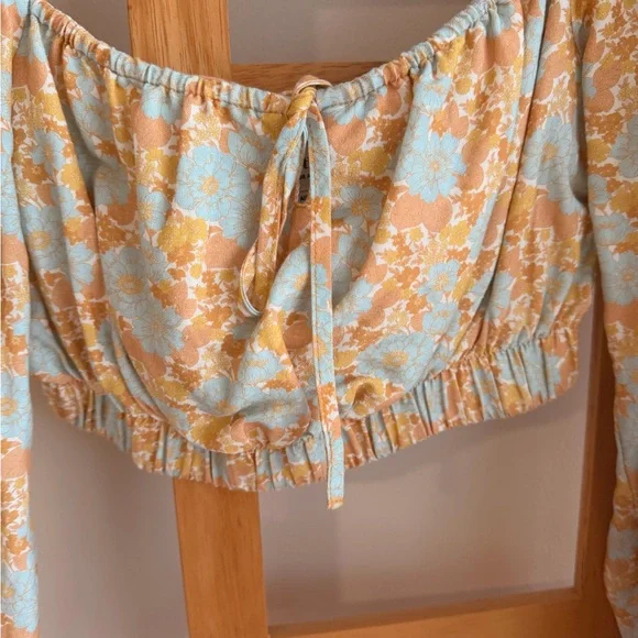 Rhythm Floral Long Sleeve Crop Top - Blue and Orange - Picture 4 of 4